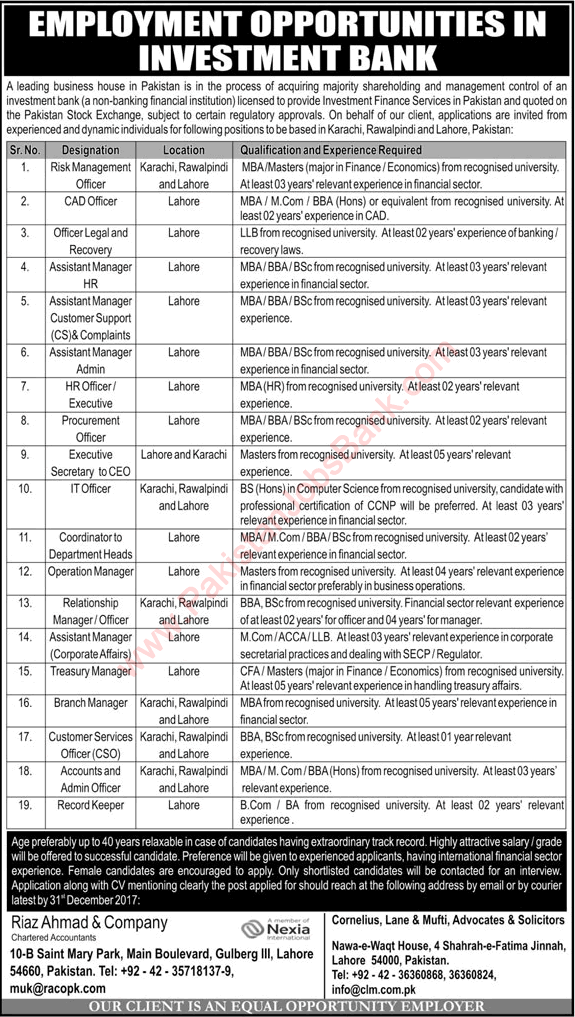 Available bank jobs in pakistan